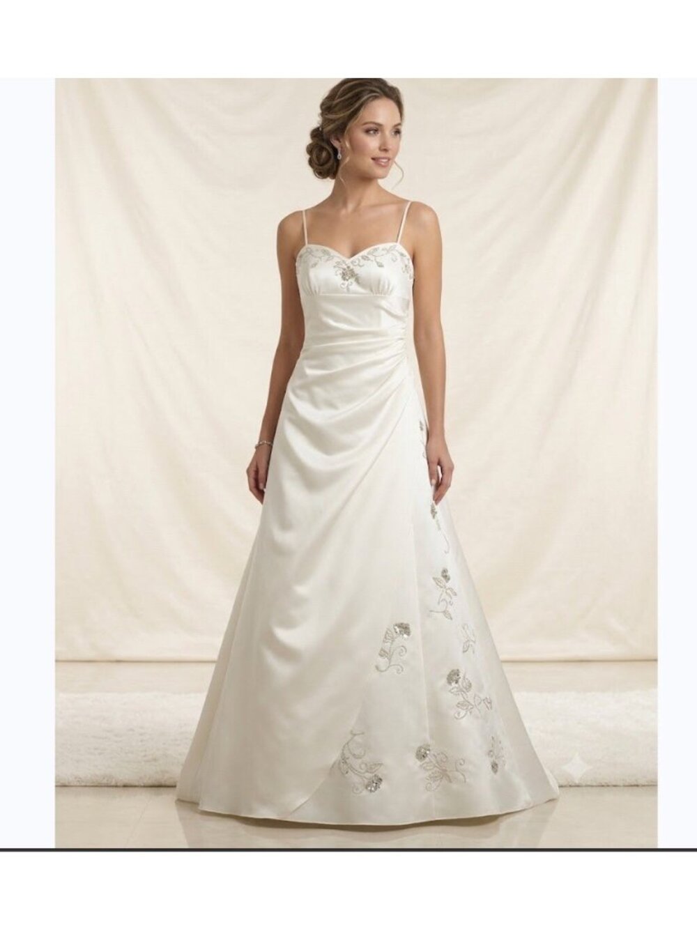 Jodi Kristopher Satin Wedding Dress A Line Gown Wt Silver Sz 5